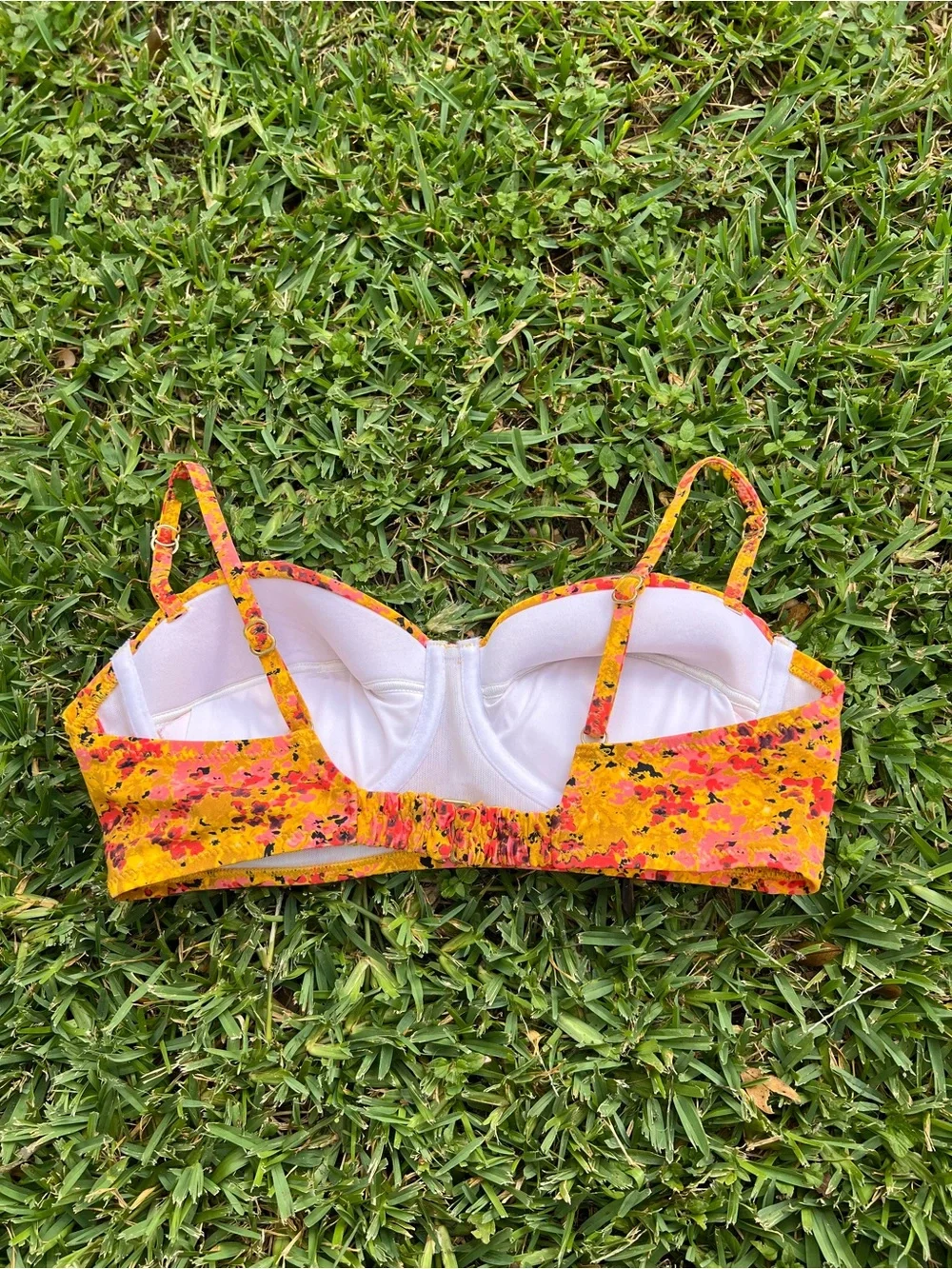 Lands End 10 medium mustard yellow gold dainty preppy floral bikini swimsuit top